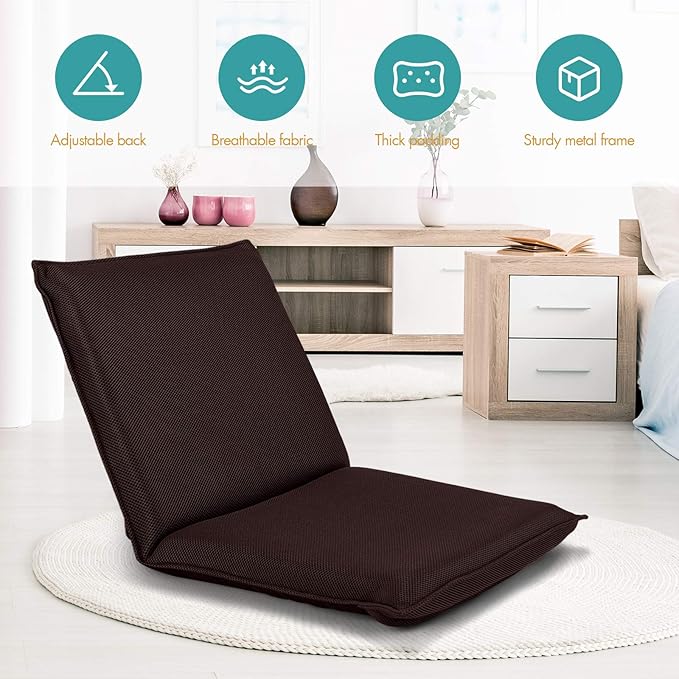 GOFLAME Adjustable Floor Chair 6-Position Folding Padded Gaming Sofa Chair Cushioned Back Support Lazy Sofa for Reading Meditation Games (Coffee)