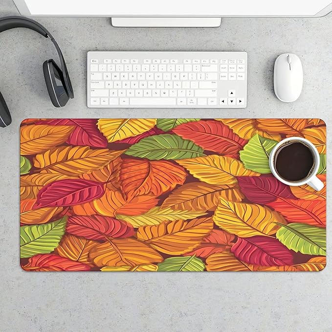XXL Gaming Mouse Pad Autumn Fall Maple Leaves Large Desk Mat Protector for Desktop Anti-Slip Rubber Extended Computer Keyboard Mat Writing Pad Mousepad for Work Office Home15.7 * 35.4 in A-686