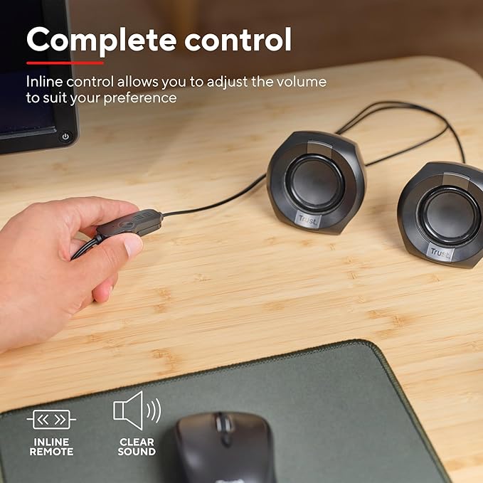 Trust Polo Small PC Speaker 2.0 8 W (4 W RMS) Compact Speaker Set USB Operated Speaker Set Integrated Control AUX 3.5 mm PC Boxes Computer Laptop Black