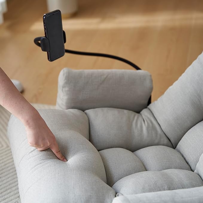 Floor Chair with Back Support Swivel Gaming Chair with 5 Adjustable Position Meditation Chair with Phone Holder Linen Indoor Lounge Chair for Lazy Boys Living Room Bedroom Lounge Grey
