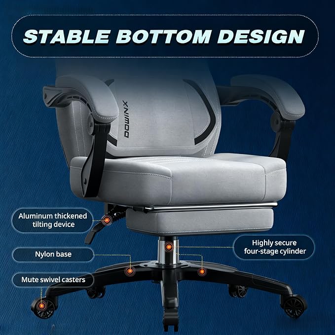 Dowinx Fabric Gaming Chair with Footrest and Massage Big and Tall Wide High Back Office Chair for Adults Computer Game Chair with Massage for 200lbs Grey