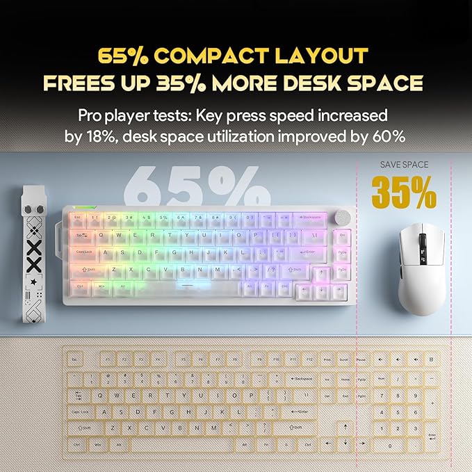68% Wired Gaming Keyboard with Volume Knob RGB Backlit Mechanical Keyboard Gasket Mount with PBT Keycaps8000 Hz Polling Rate Hall Effect Cream Switches Hot-Swap for FPS Games (Cream White)