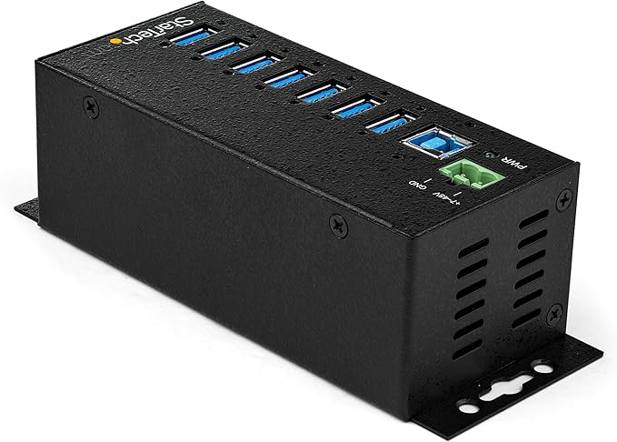 StarTech.com 7-Port USB 3.0 Hub with Power Adapter - Metal Industrial USB-A Hub with ESD &amp 350W Surge Protection - Din/Wall/Desk Mountable - High Speed USB 3.0 (5Gbps) - Hub  TAA (HB30A7AME)