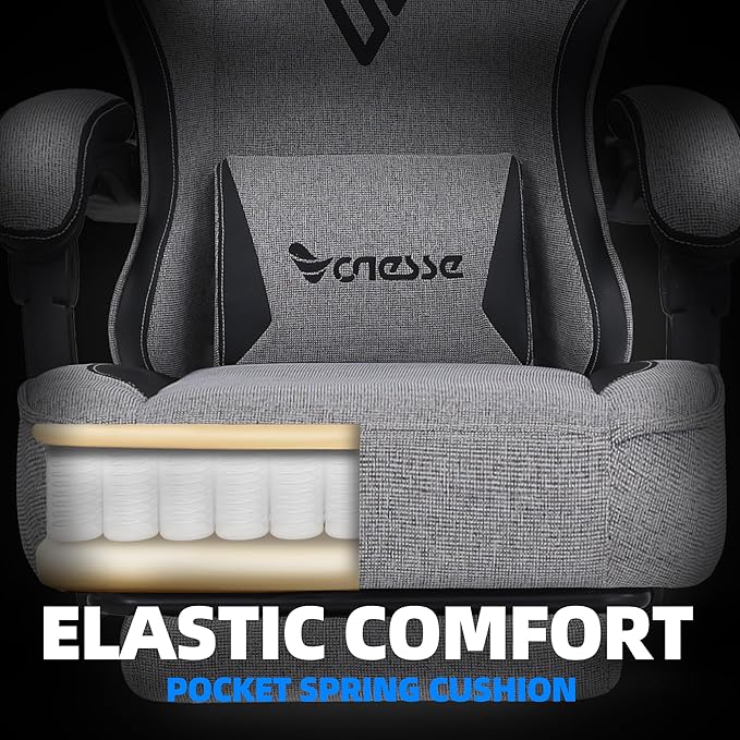 Vonesse Gaming Chair Office Chair with Linen Breathable Mesh Fabric Desk Chair with Lumbar Support and Massage Executive Computer Chairs with Footrest and Headrest (Gray)