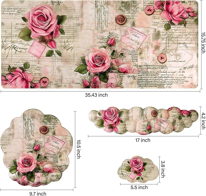 Conmputer Desk Mat Set 4 in 1 Cloud-Shaped Ergonomic Wrist Rest Set Mouse Pad with Non-Slip Base Memory Foam Silicone Lining Keyboard Wrist Rest Computers Offices Gaming Woody Pink Rose