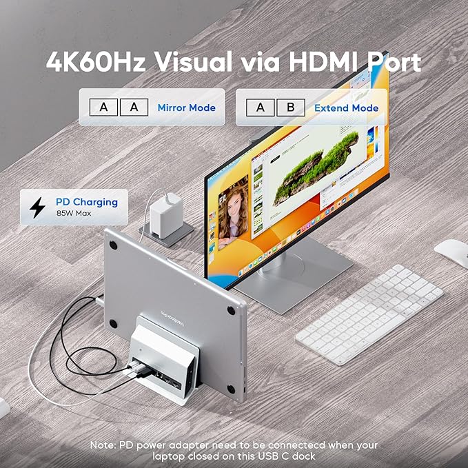 Vertical MacBook Docking Station PULWTOP Docking Station for Mac mini with M.2 NVMe case for MacBook Pro/Air 4K@60Hz HDMI 2USB C 10Gbps SD/TF 100W PD RJ45 2 USB A for Windows Sliver