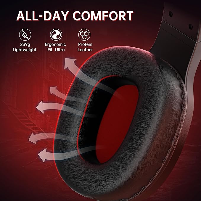 AOC Bluetooth Gaming Headset with Mic for PC PS5/4 Nintendo Switch 2.4GHz Wireless Gaming Headphones with RGB USB-C 7.1 Virtual Surround 20ms Latency 45H Playtime- Red
