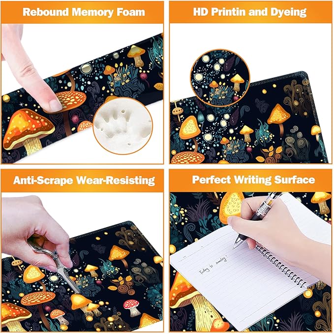 ARTSO Large Gaming Mouse Pad Keyboard Wrist Rest Pad &amp Wrist Support Mousepad Set Stitched Edge Extended Non-Slip Base Memory Foam Desk Mat for Office Home Cute Mushrooms