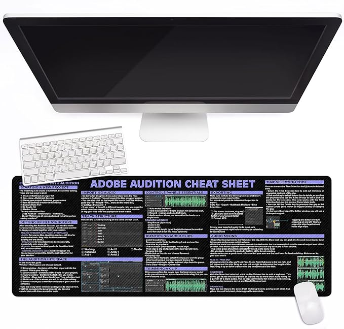 Audio Editing Shortcuts Cheat Sheet Mouse Pad Mouse Pad for Audio Editors Adobe Large Desk Mat Sound Producers Mousepad Essential Computer Accessories for Study Work and Reference Purposes