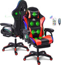 TBQATNTS Gaming Chair with Massage and SpeakersLed RGB Lights and Footrest Gaming ChairErgonomic Computer Chair High Back Video Game Chair with Adjustable Lumbar Support Linkage Armrest.RedNormal