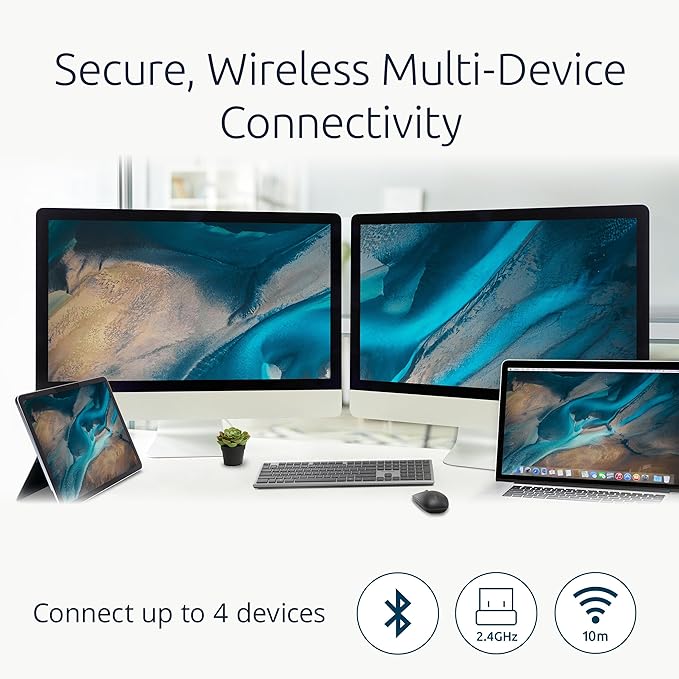 Kensington KB535 Wireless Keyboard Bluetooth &amp 2.4GHz Connection Full-Size Layout Quiet Scissor-Switch Keys Programmable Copilot Hotkey Compatible with Windows Black (K75408NA)
