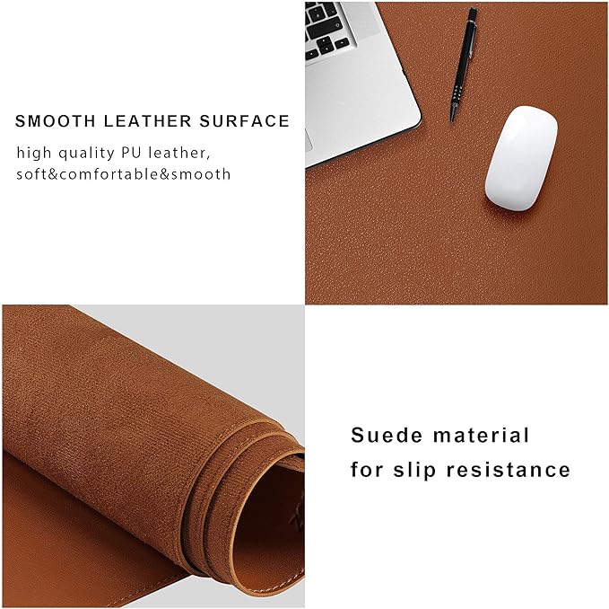 ZORESYN Waterproof PU Leather Desk Pad (63.0x15.8) - Office Desk Mat for Keyboard and Mouse - Light Brown Extended Mouse Pad with Nonslip Base for Home &amp Office