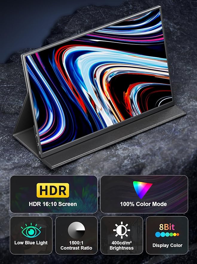 4K Portable Monitor 14.5 IPS Laptop Screen Slim Lightweight 1500:1 Dual USB C HDMI Gaming Display with Speakers Travel Monitor for PC Phone PS5/4 Xbox Switch