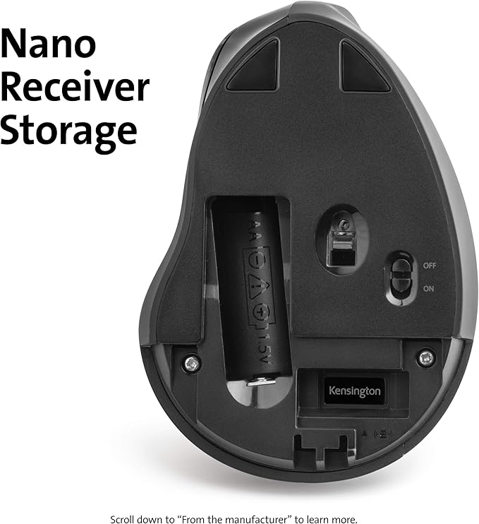 Kensington Pro Fit Ergo Vertical Wireless Mouse- Black (K75501WW) 2.8x3x4.4