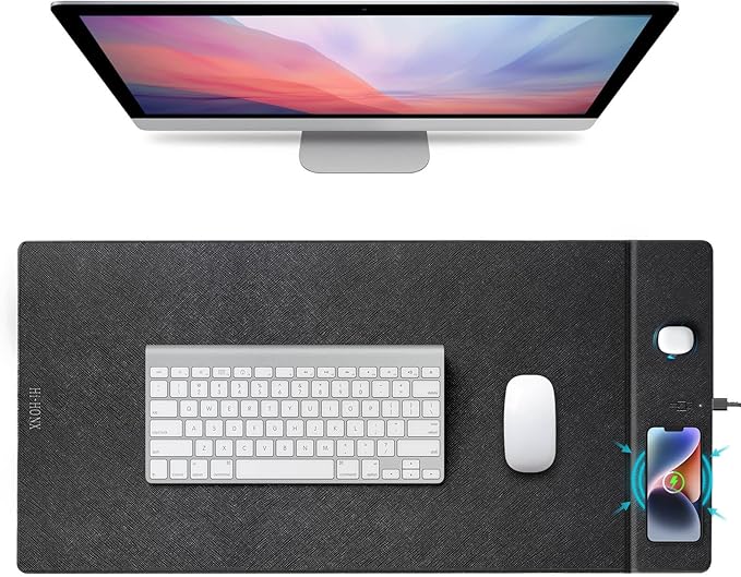 Wireless Charging Mouse Pad 15W Fast Charge Magnetic Charger Desk Pad Large Office Desk Mat (35.4x16.9) with Ultra-Smooth Surface Christmas Black Computer Mousepad for MacBook PC Laptop