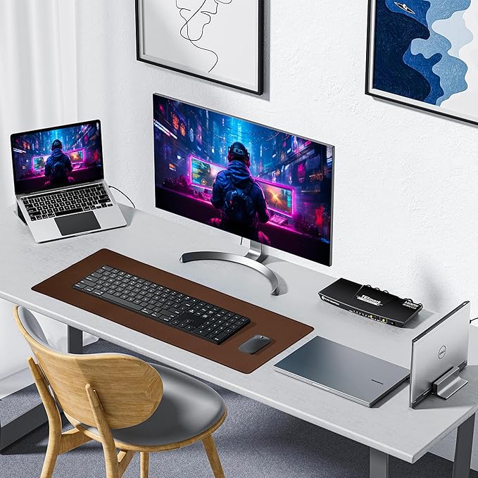 ALOANES Waterproof Mouse Pad with Durable Stitched Edge XXXL Gaming Keyboard Pad Non-Slip Rubber Base Mouse Mat Extended Desk pad for Gamer Office &amp Home Brown Mousepad 35.4x 15.7x 0.12