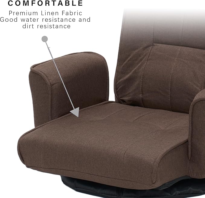 FLOGUOR 360 Swivel Gaming Chair 14-Position Adjustable Folding Floor Sofa with Armrests Lounger Bed for Home &amp Living Room Chaise Lounge Indoor for Adults QL201CO
