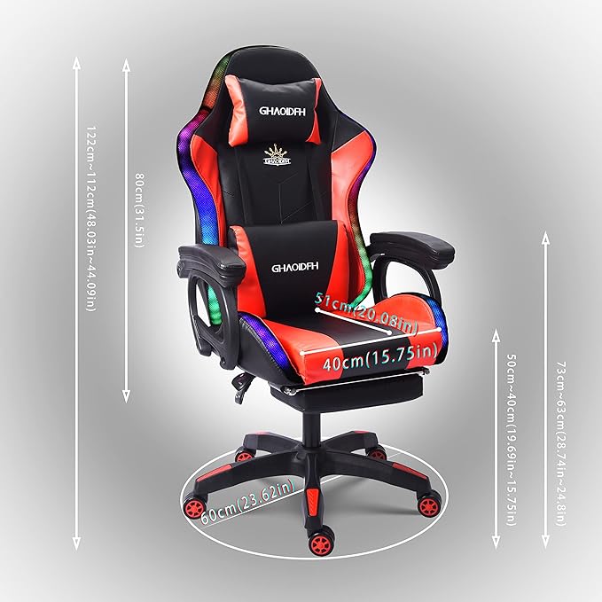 TBQATNTS Video Gaming Chair with Speaker and RBG Light Ergonomic Computer Chair with Massage Function Comfortable Computer Recliner with Footrest and Lumbar SupportGaming Chair for Adults Kids.Red
