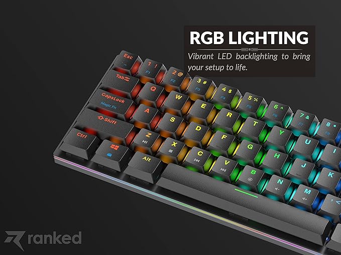 Ranked G65 Guardian 65% | Full Aluminum Frame | Ultra Slim Hot Swappable Mechanical Gaming Keyboard | 68 Keys Multi Color RGB LED Backlit for PC/Mac Gamer (Black Gateron Low Profile Red)