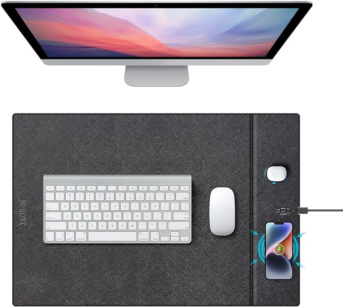 Wireless Charging Mouse Pad 15W Fast Charge Magnetic Charger Desk Pad Large Office Desk Mat (23.4x15.6) with Ultra-Smooth Surface Christmas Black Computer Mousepad for MacBook PC Laptop