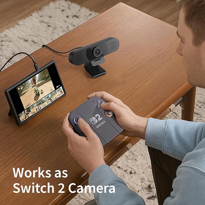 EMEET 1080P Webcam with Microphone C960 Web Cam 2 Mics 90° FOV USB Type-A &amp A-to-C Adapter Plug&ampPlay Computer Camera for Online Calling Zoom/Teams/Facetime Switch 2 Camera Support 2025