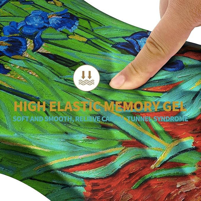 Hokafenle Ergonomic Mouse Pad Wrist Support with Massage Design Wrist Rest Pain Relief Mousepad with Memory Foam&ampNon-Slip PU Base Mouse Pads for Wireless Mouse &amp Desk(12x8 inchVangogh Iris