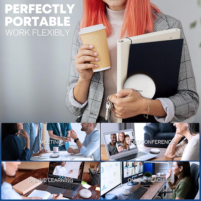 Bluetooth Conference Speakerphone M4 Conference Microphone with AI Noise Reduction AI Transcription Full-Duplex 360° Omnidirectional Voice Pickup USB Speaker for Teams Zoom Home Office Gray