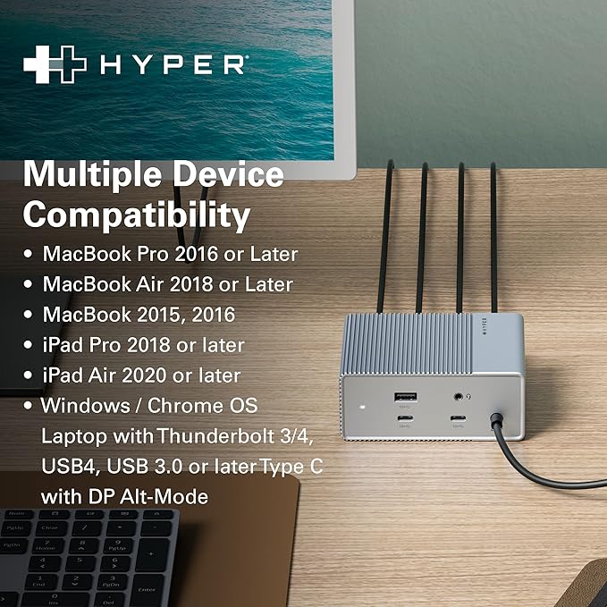 HyperDrive USB-C &amp Thunderbolt 4 GEN2 12-in-1 Docking Station 100W PD for MacBook Pro/Air iPad PC 4K USB C Triple Display 10Gbps Gigabit Ethernet
