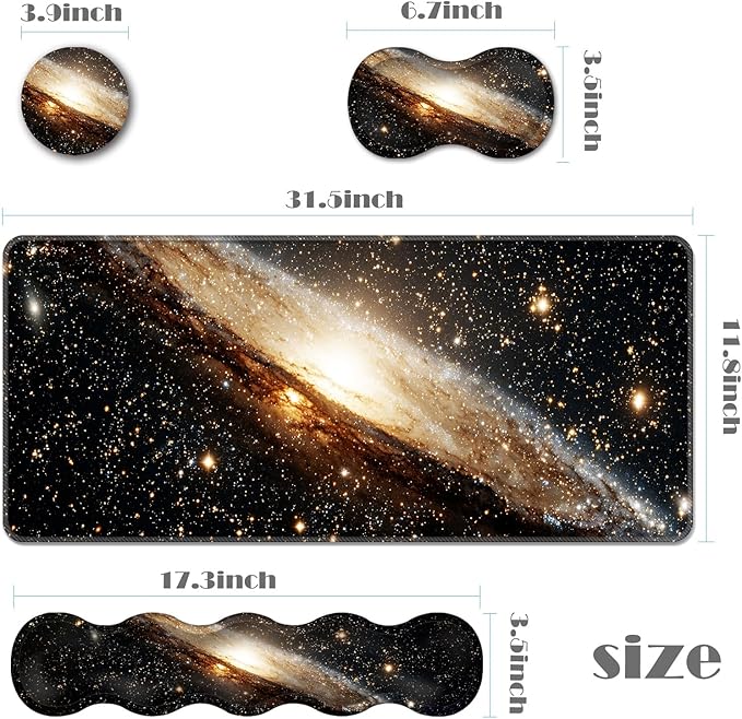 Ergonomic Keyboard Wrist Rest &amp Mouse Pad Wrist Rest SetXL Gaming Desk Mat 31.5x 11.8Non-Slip BaseMemory FoamEasy Typing Pain Relief for Office &amp HomeGalaxy in Deep Space