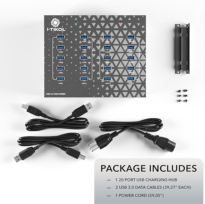 20 - Port USB 3.0 Splitter Hub with Power Supply - High Speed Data Transfer for Desktop Laptop HDD PC - Expand and Speed Up to 5 Gbps 110W - Industrial Grade Hub Compatible with External Drives