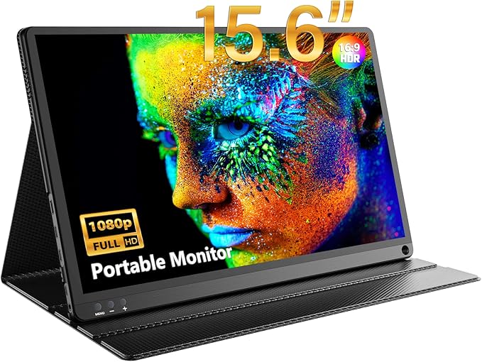 15.6 Portable Monitor 1080P Dual Built-in Speaker FHD IPS Monitors Screen with Type-C/USB C/HDMI Eye Care Gaming Portable Monitor Second Screen for Laptop/PC/Mac/Phone/Computer