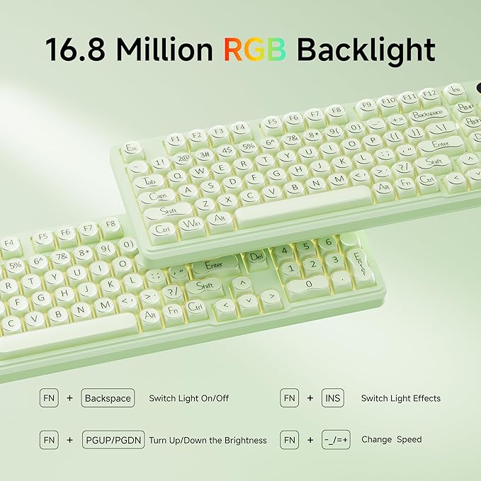 V102 Wired Keyboard 98 Keys Creamy Gaming Keyboard with Display Screen Media Knob RGB Silent Wired Cute Computer Keyboard for Laptop PC Gamer - Green