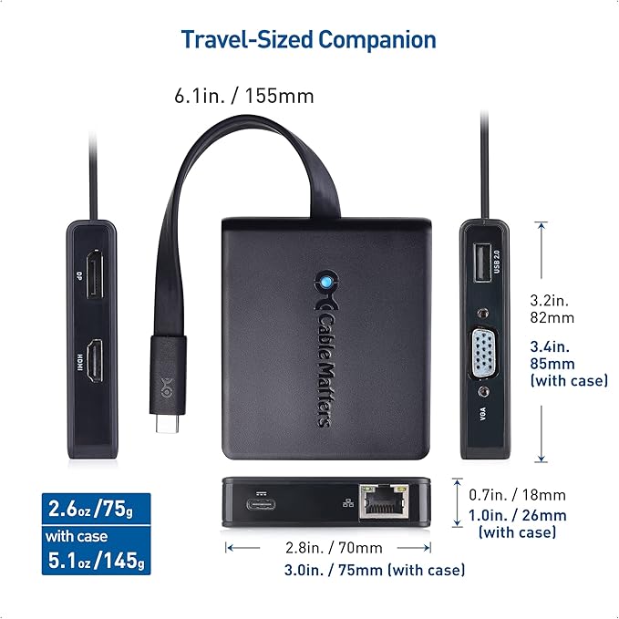 Cable Matters USB C Hub with HDMI DisplayPort VGA USB 2.0 Fast Ethernet 60W Charging - Thunderbolt 4 / USB4 / Thunderbolt 3 Port Compatible with MacBook Pro Dell XPS HP Spectre x360 and More