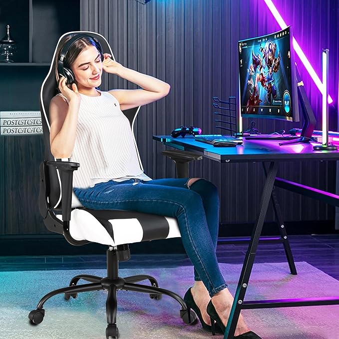 PayLessHere Gaming Chair Desk Chair Ergonomic High Back Computer Chair with Adjustable Lumbar Support Armrests and Racing-Inspired Design for Office and Home Use (White)
