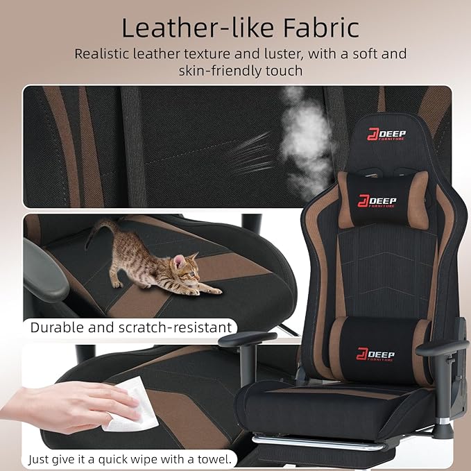 Fabric Gaming Chair Skin-Friendly and Breathable Manufactured by A Reputable Manufacturer Safe and Stable Specially Designed for Gaming.with Footrest Mg(1005-Brown)