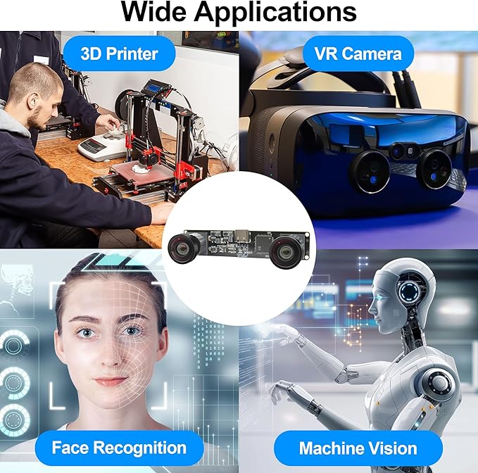 MMlove Monochrome USB Stereo Camera Module with Synchronous Dual Lens and Global Shutter800P 120fps Wide Angle High Speed 3D Webcam for VR Face RecognitionPC/Laptop/Raspberry Pi