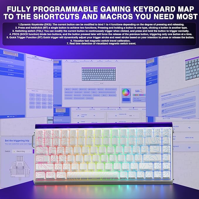 Aula Hero 84 HE - 75% Mechanical Gaming Keyboard Hall Effect Magnetic Switches Keyboard 8000Hz Polling Rate RGB Neon Light Box Hot-Swappable Side-Printed PBT Keycaps Gamer Keyboards for PC/Mac