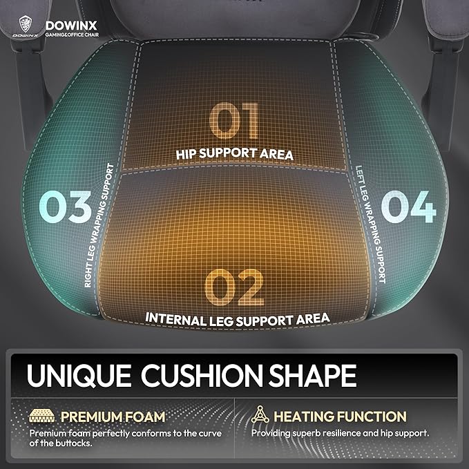 Dowinx Fabric Gaming Chair with Heated Massage Lumbar Support Gaming Chairs for Adults Big and Tall Gamer Chair with Pocket Spring Cushion and Footrest Ergonomic Recliner Computer Chair Grey