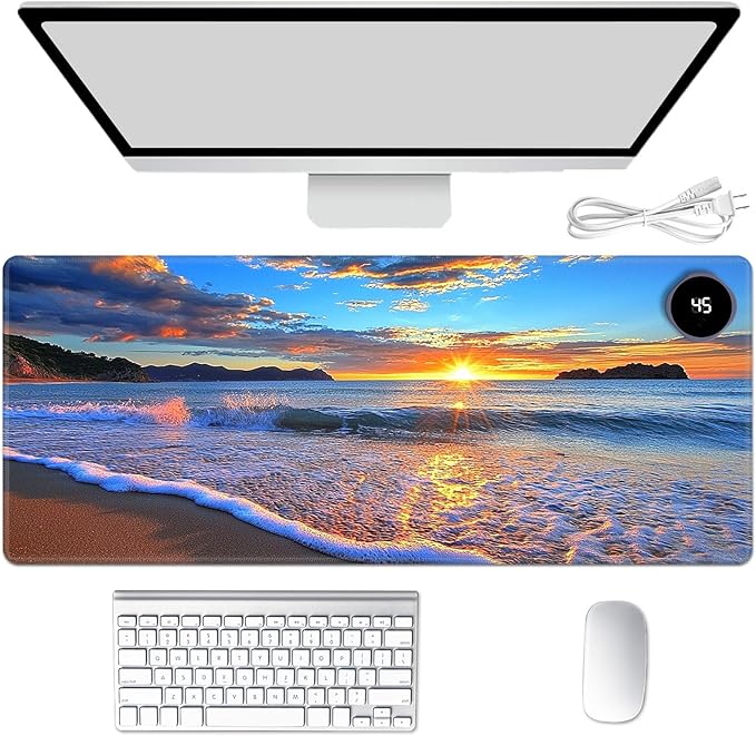 Heated Mouse Pad Hand Warmer Warm Desk Pad Mousepad Desk Mat with 3 Levels Heating and 3 Hours Auto Shut Down 31.5 x 13 inch PU Leather Warmer Keyboard Mat for Gaming Laptop Office Home Sandbeach