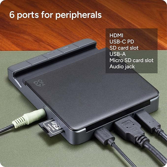 ZAGG 6-Port Media Hub – for iPad Chromebook Android &amp More – HDMI 4K 60Hz USB-C PD 100W USB-A 3.2 10Gbps SD &amp MicroSD Card Readers Audio Jack – Compact &amp Durable w/Media Buttons