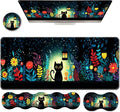 Ergonomic Keyboard Wrist Rest &amp Mouse Pad Wrist Rest SetXL Gaming Desk Mat 31.5x 11.8Non-Slip BaseMemory FoamEasy Typing Pain Relief for Office &amp HomeBlack Cat