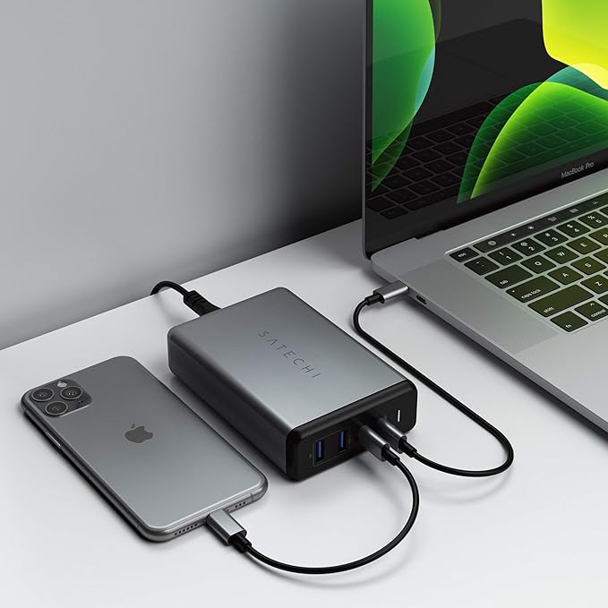 Satechi 108W Pro USB C PD Desktop Charging Station – 2 USBC PD &amp 2 USB A Ports Compatible with 2025/2020/2019 MacBook Pro 2020/2018 MacBook Air M5/M1 iPad Pro/Air iPhone 16 (Pro/Pro Max/Plus -