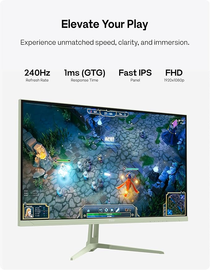 Pixio Two PX279 Wave Mint Green 27 inch 240Hz Refresh Rate FHD 1080p Resolution Fast IPS Panel 1ms GTG Resonse Time Gaming Monitor and PS1D Wave Mint Green Dual Monitor Arm
