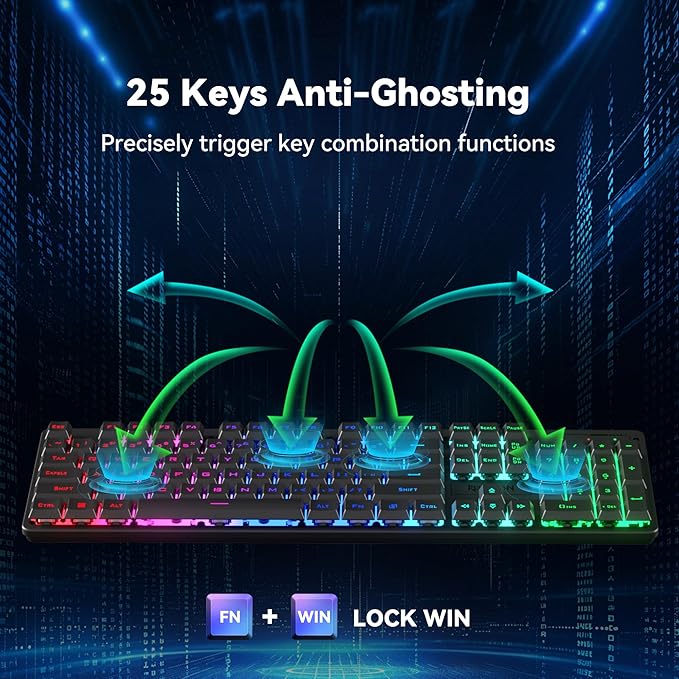 Redragon S107KS Wireless Gaming Keyboard and Mouse RGB Backlit 3 Mode (Wired/2.4G/BT) Up to 10000 DPI Gaming Mouse with Software Ultra Lightweight 65g 25 Key Anti-Ghosting Keyboard for PC