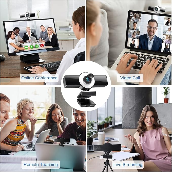 1080P Webcam with Microphone Web Camera with Fill Light Privacy Cover and Tripod Computer Camera for Zoom Meeting Streaming Video Call