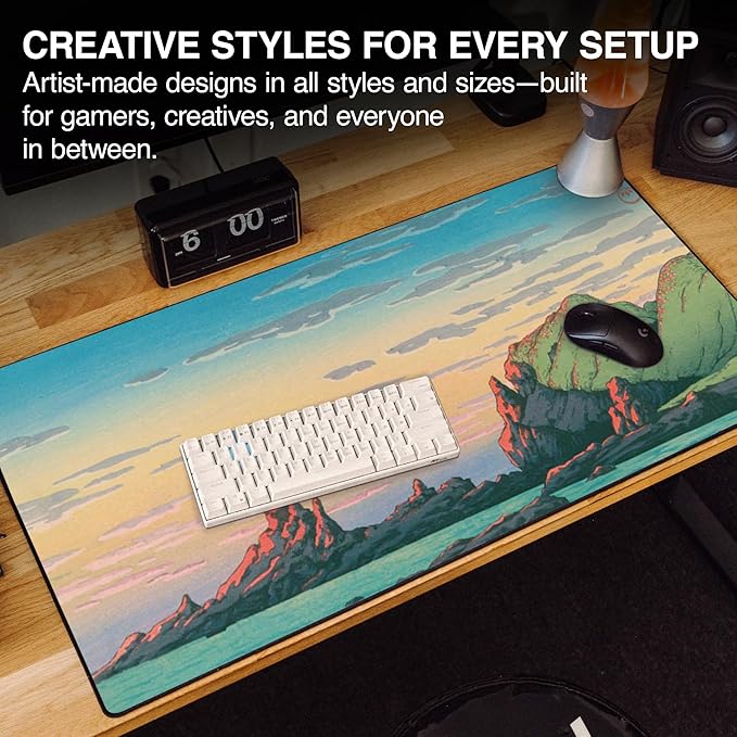 MPCO. Original Large Gaming Desk Mat – 36x17 Aeroglyde Ukiyo-E Ryugashima Island AeroGlyde Full Desk Mouse Pad for Smooth Precision – Non-Slip Washable Extra-Large PC Mouse Pad for Gaming Sessions