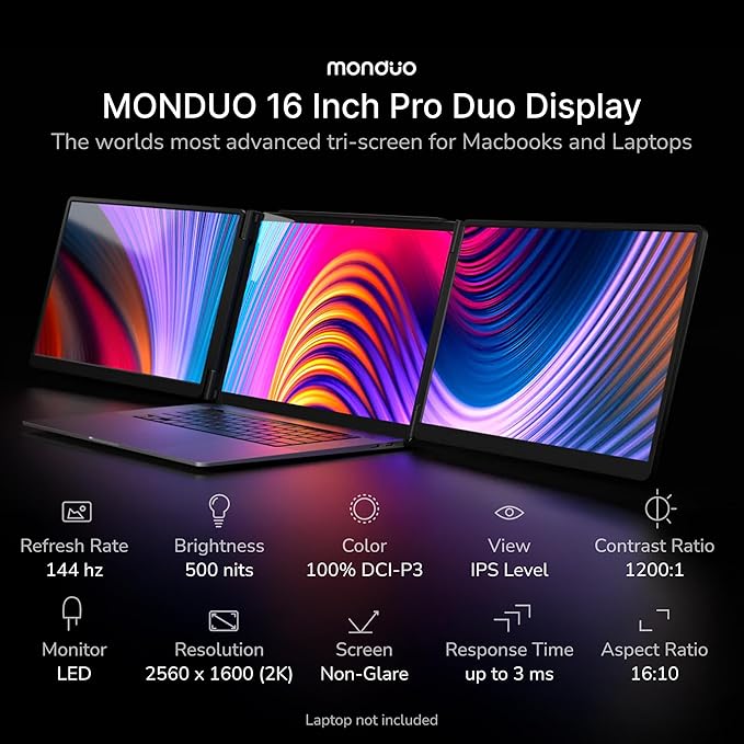 16 Pro Triple Laptop Screen Extender Dual 16 2k Portable Monitors 144Hz 100% DCI-P3 Compatible with 16 MacBook Pro M1 M2 M3 M4 &amp Windows Laptops for Gaming Creators &amp Professional