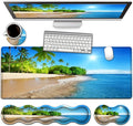 Office Desk Pad Large Mouse Pad(31.5 x 11.8) Laptop Desk Table Protector Extended Writing Mat Ergonomic Memory Foam Keyboard Wrist Rest SupportTropical Palm Sea Beach View Gaming Mouse Pad Set