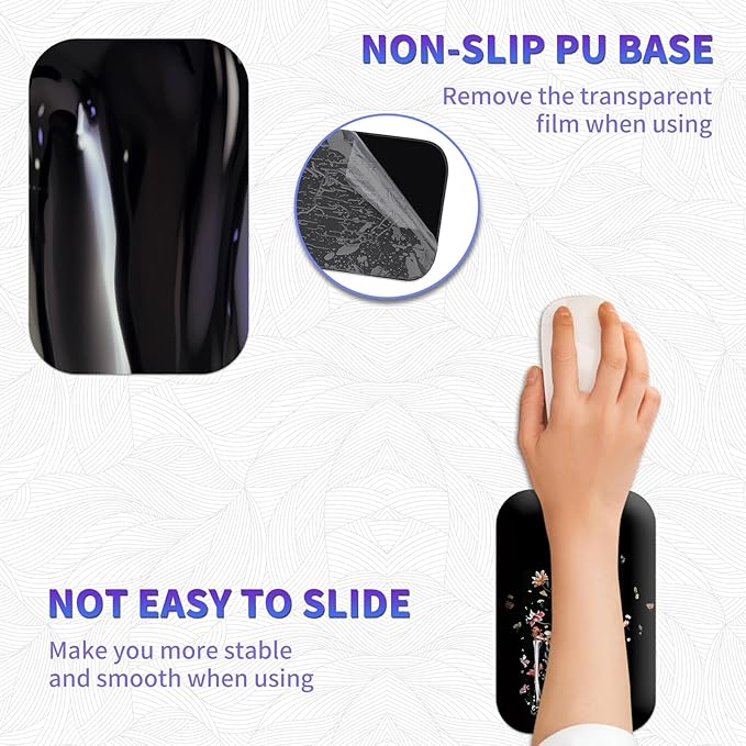 Large Mouse Pad Set Desk Mat + Elbow Rest Pad + Coaster Easy Typing Pain Relief Ergonomic Arm Rest Pad with Memory Foam Extended Desk Pad Anti-Slip Rubber Base for Office Home Floral Skull