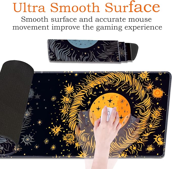 Large Gaming Mouse Pad Keyboard Wrist Rest Pad + Mouse Wrist Pad + Coaster 4 in 1 Set Extended Waterproof Non-Slip Desk Mat Suitable for Office Home Learning Games Moon Sun and Stars